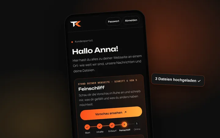 Kundenportal am Handy: Projektstand, Nachrichten und Uploads