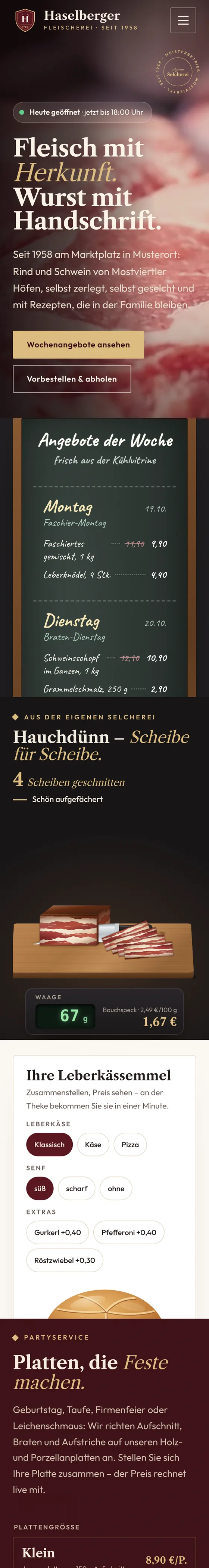 Beispiel Fleischerei Haselberger mit Kreidetafel und Partyservice