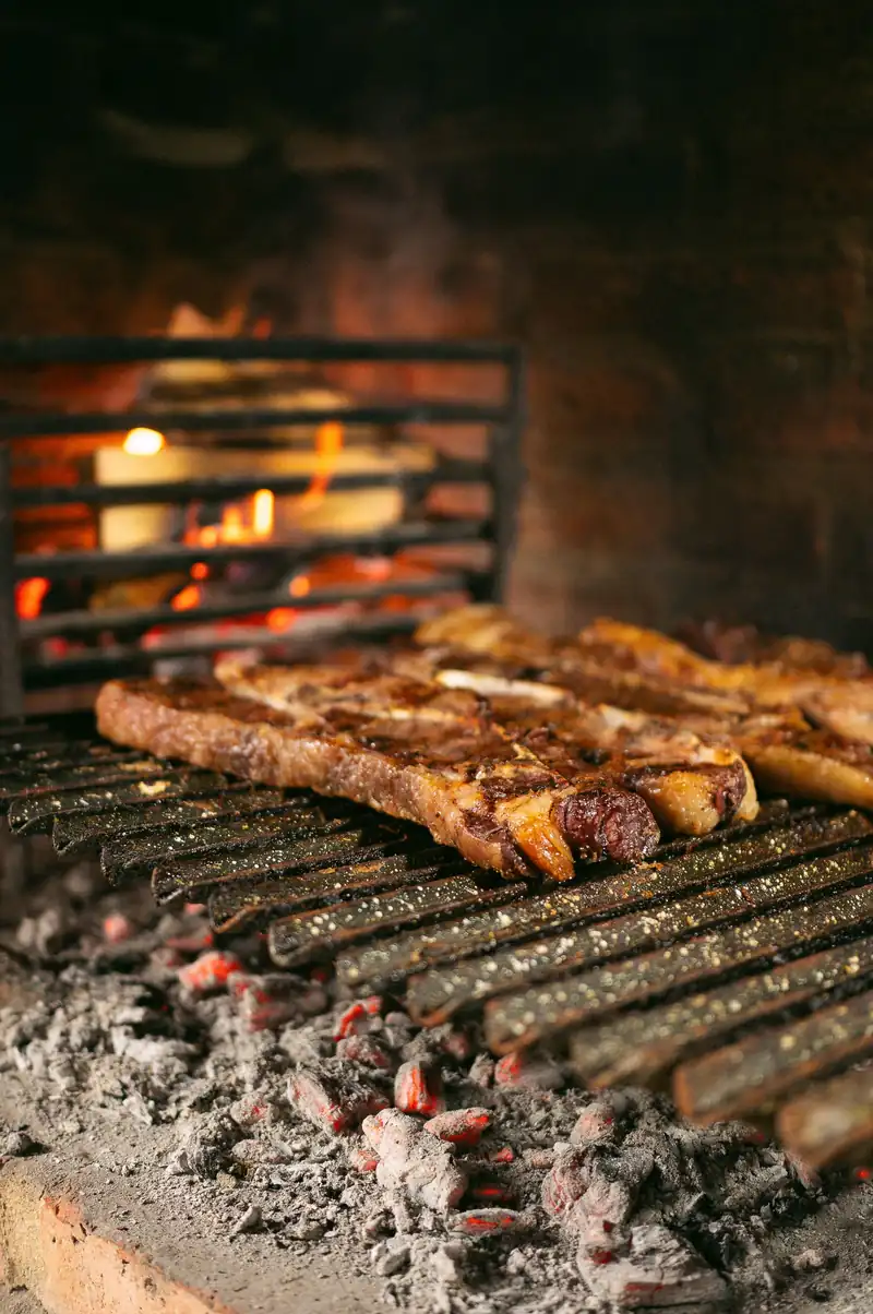 Fleisch auf dem Grillrost über der Glut