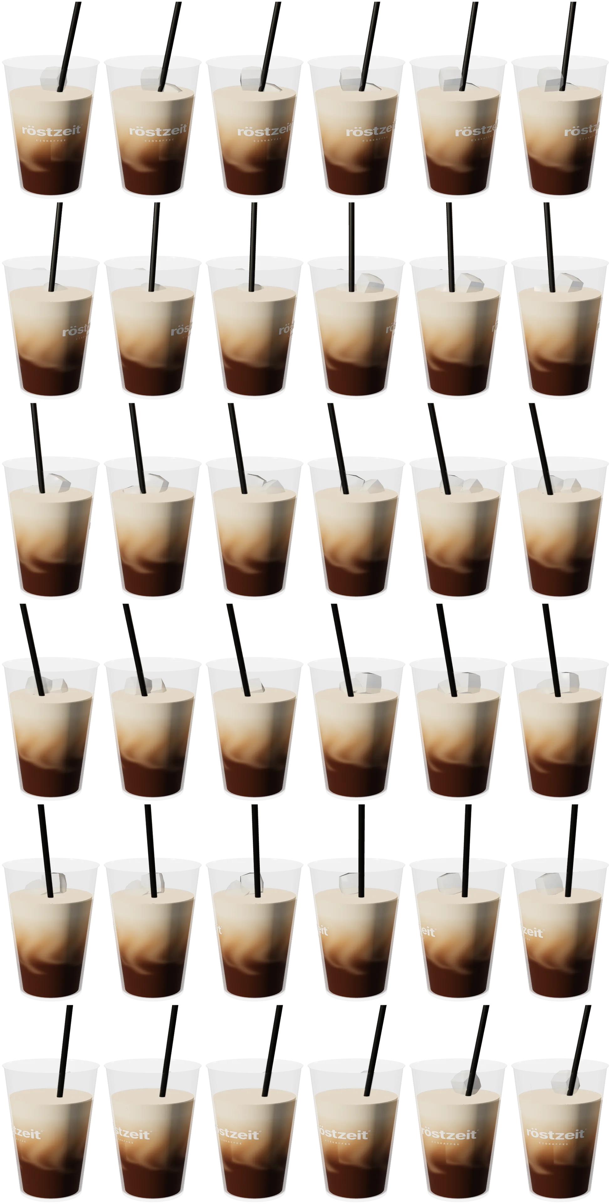 Eiskaffee im röstzeit-Klarbecher, dreht sich beim Scrollen