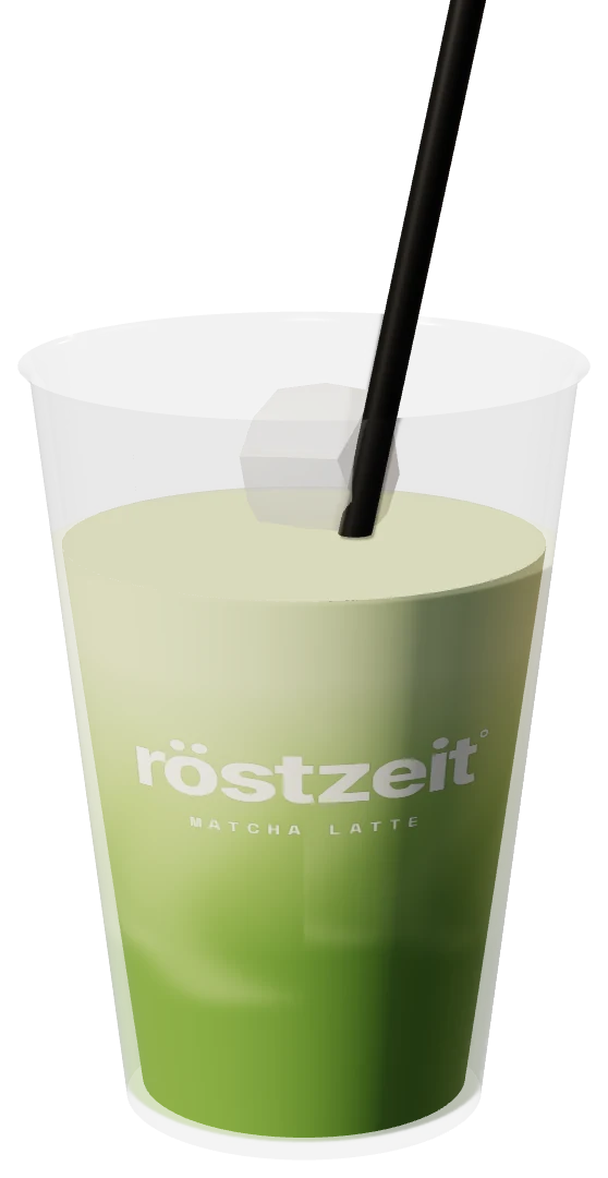 Eisgekühlter Matcha Latte im Klarbecher mit Strohhalm