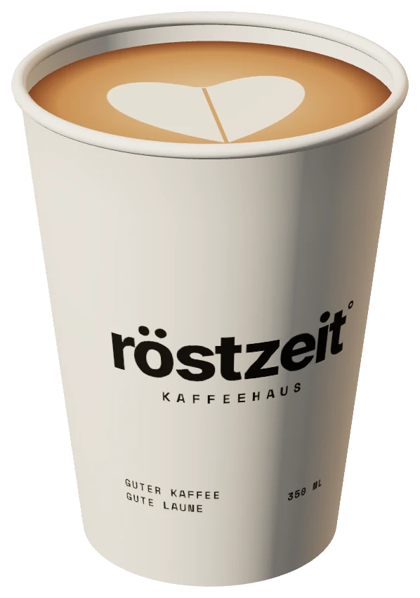 Melange mit Milchschaum-Herz im röstzeit-Becher